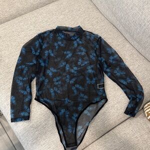 SHEIN Black and Blue Butterfly Bodysuit